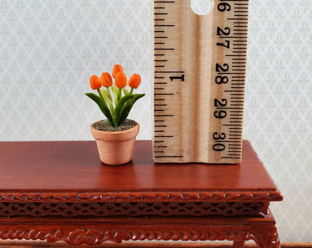 Dollhouse Tulips Orange in a Terra Cotta Planter Pot 1:12 Scale Miniature - Miniature Crush