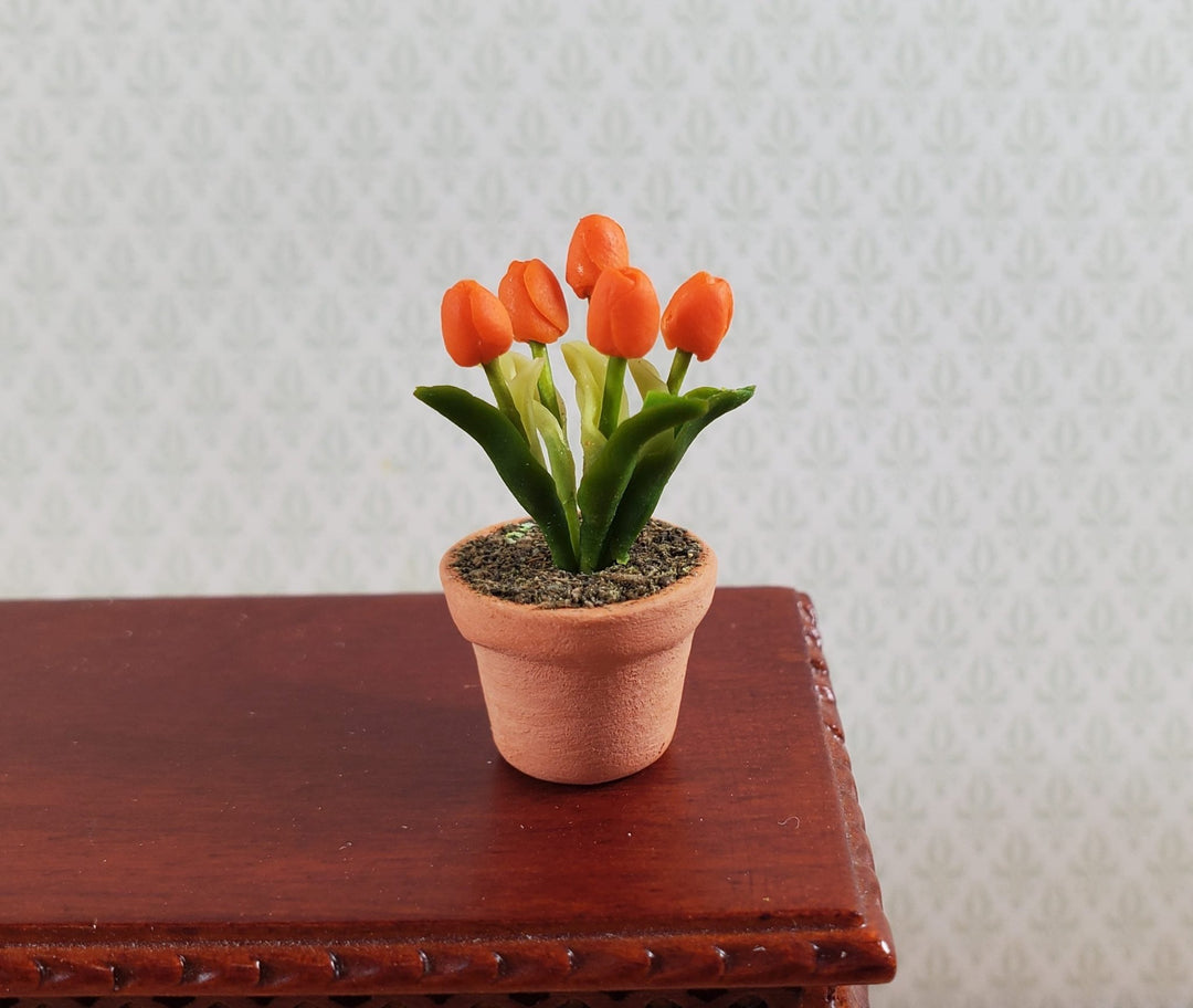 Dollhouse Tulips Orange in a Terra Cotta Planter Pot 1:12 Scale Miniature - Miniature Crush