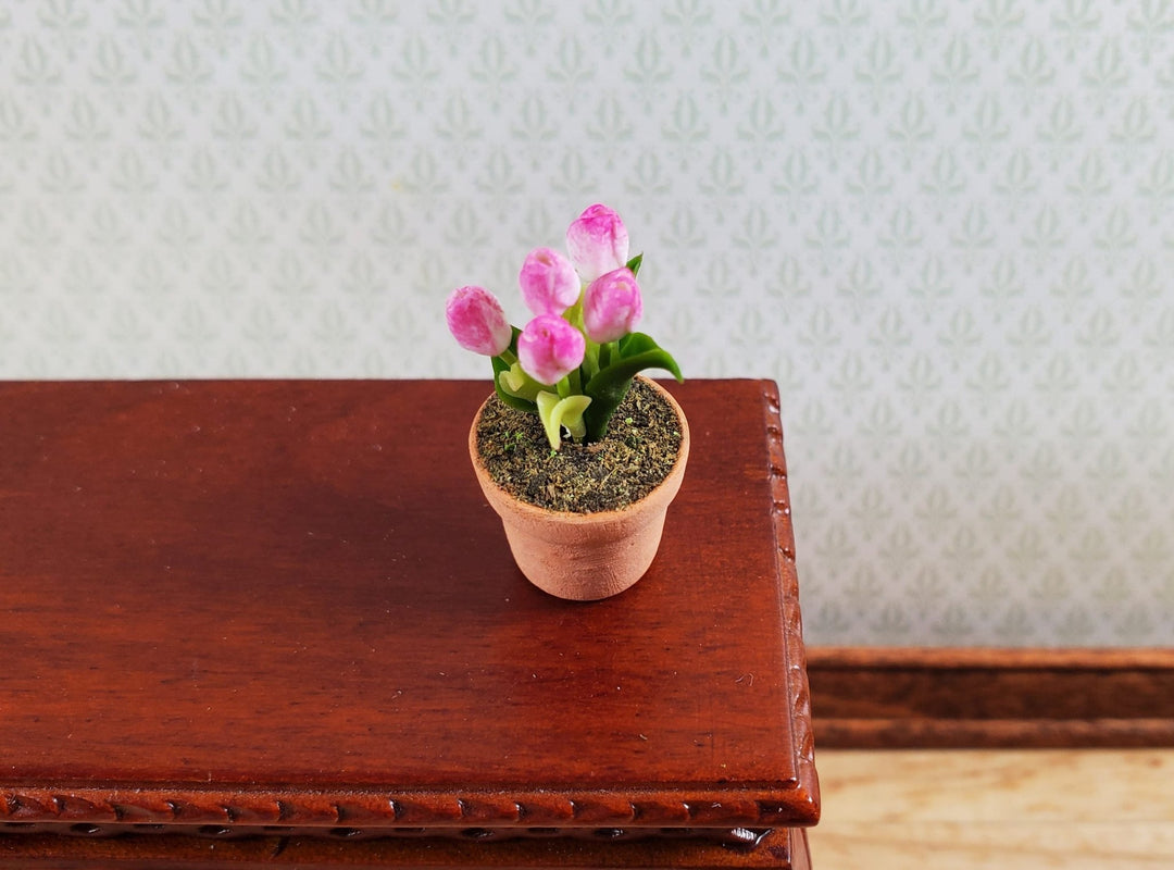 Dollhouse Tulips Pink and White in a Terra Cotta Planter 1:12 Scale Miniature - Miniature Crush