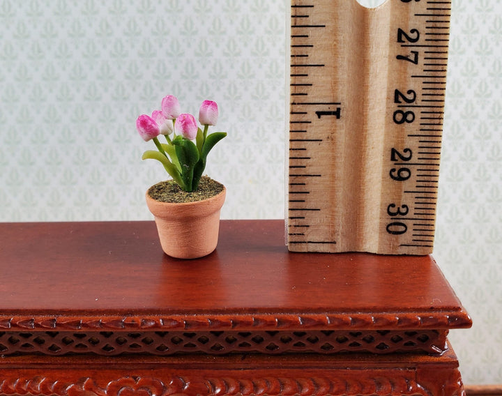 Dollhouse Tulips Pink and White in a Terra Cotta Planter 1:12 Scale Miniature - Miniature Crush