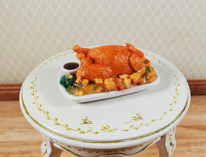Dollhouse Turkey on Platter with Veggies and Gravy 1:12 Scale Miniature Food - MiniatureCrush
