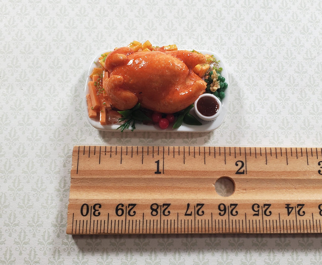 Dollhouse Turkey on Platter with Veggies and Gravy 1:12 Scale Miniature Food - MiniatureCrush