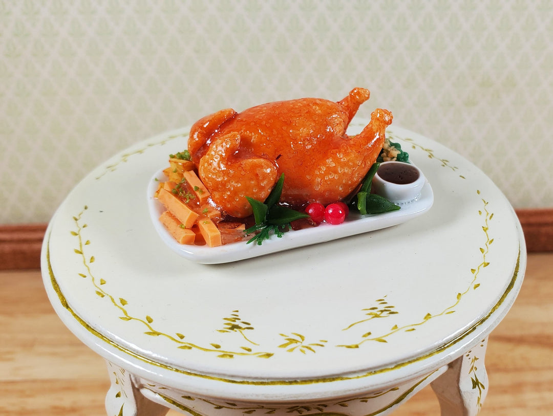 Dollhouse Turkey on Platter with Veggies and Gravy 1:12 Scale Miniature Food - MiniatureCrush