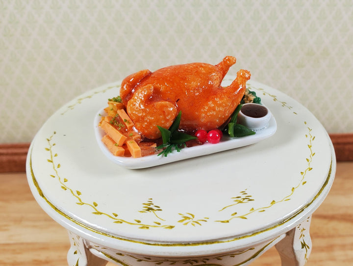 Dollhouse Turkey on Platter with Veggies and Gravy 1:12 Scale Miniature Food - MiniatureCrush