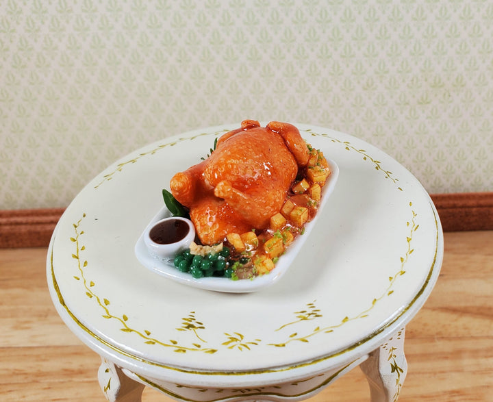 Dollhouse Turkey on Platter with Veggies and Gravy 1:12 Scale Miniature Food - MiniatureCrush