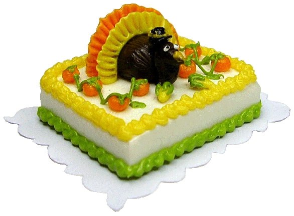Dollhouse Turkey Thanksgiving Sheet Cake 1:12 Scale Miniature Food Bakery - MiniatureCrush