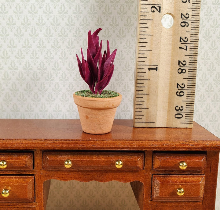 Dollhouse Twisted Sister Purple Plant in a Terra Cotta Pot 1:12 Scale Miniature - MiniatureCrush