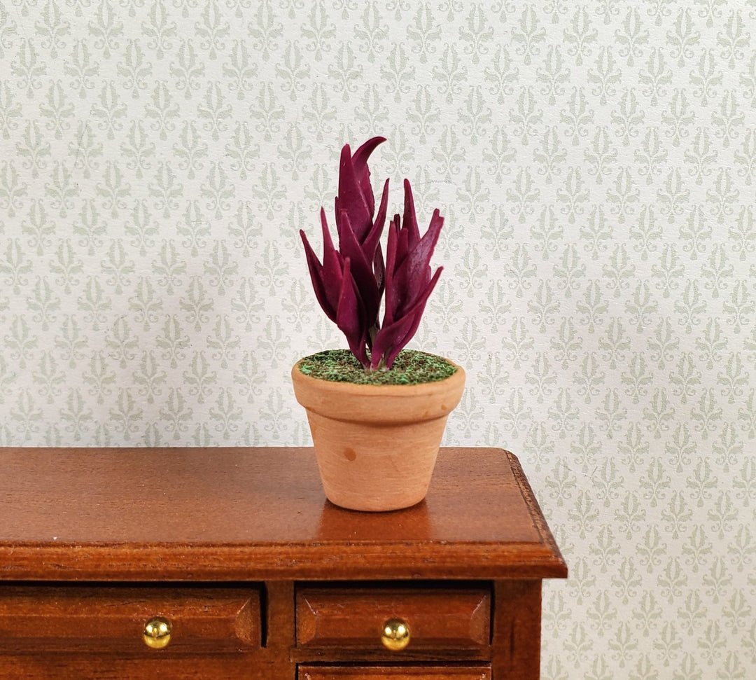 Dollhouse Twisted Sister Purple Plant in a Terra Cotta Pot 1:12 Scale Miniature - MiniatureCrush