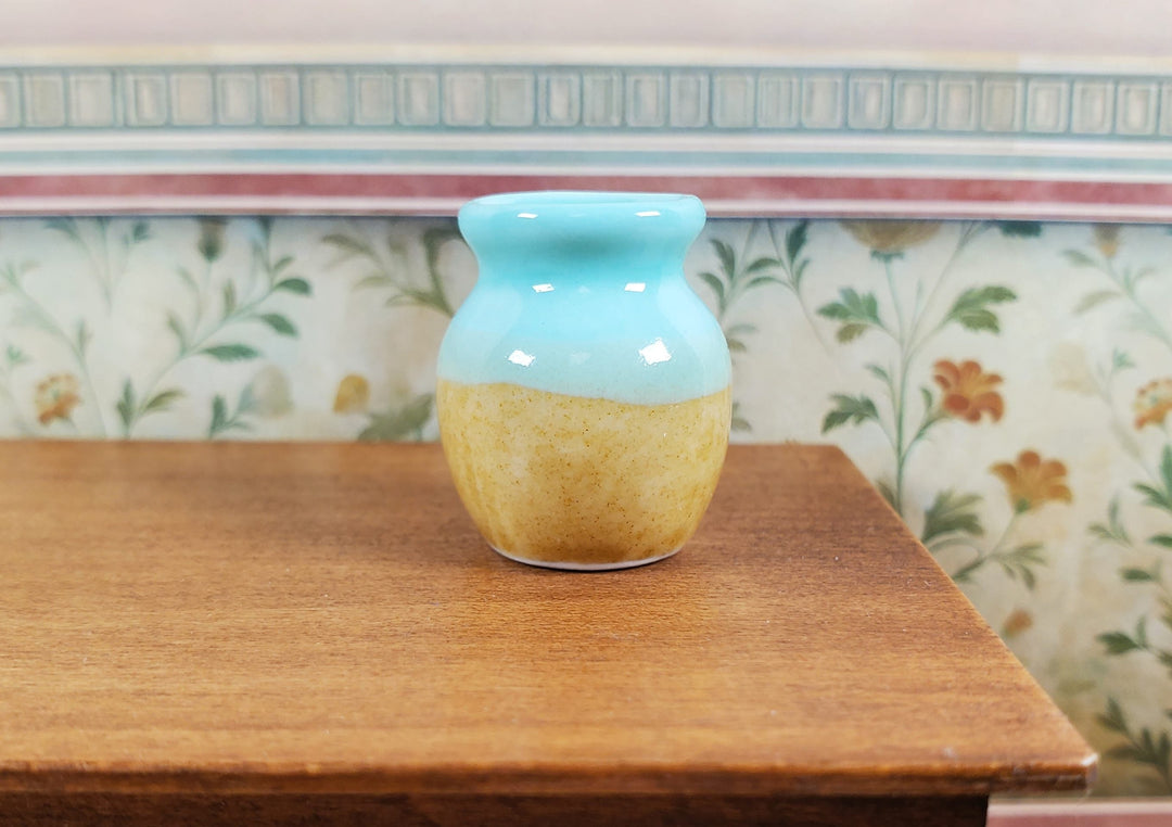 Dollhouse Two Toned Ceramic Vase Sea Green & Tan 1:12 Scale Miniature - MiniatureCrush