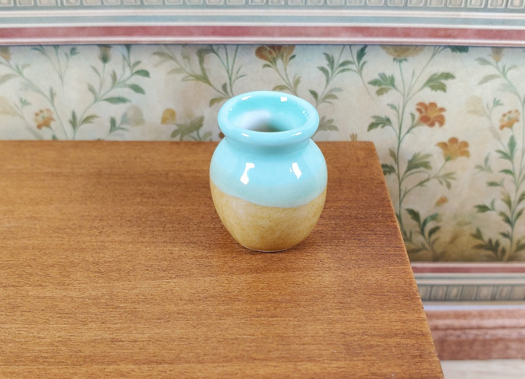 Dollhouse Two Toned Ceramic Vase Sea Green & Tan 1:12 Scale Miniature - MiniatureCrush