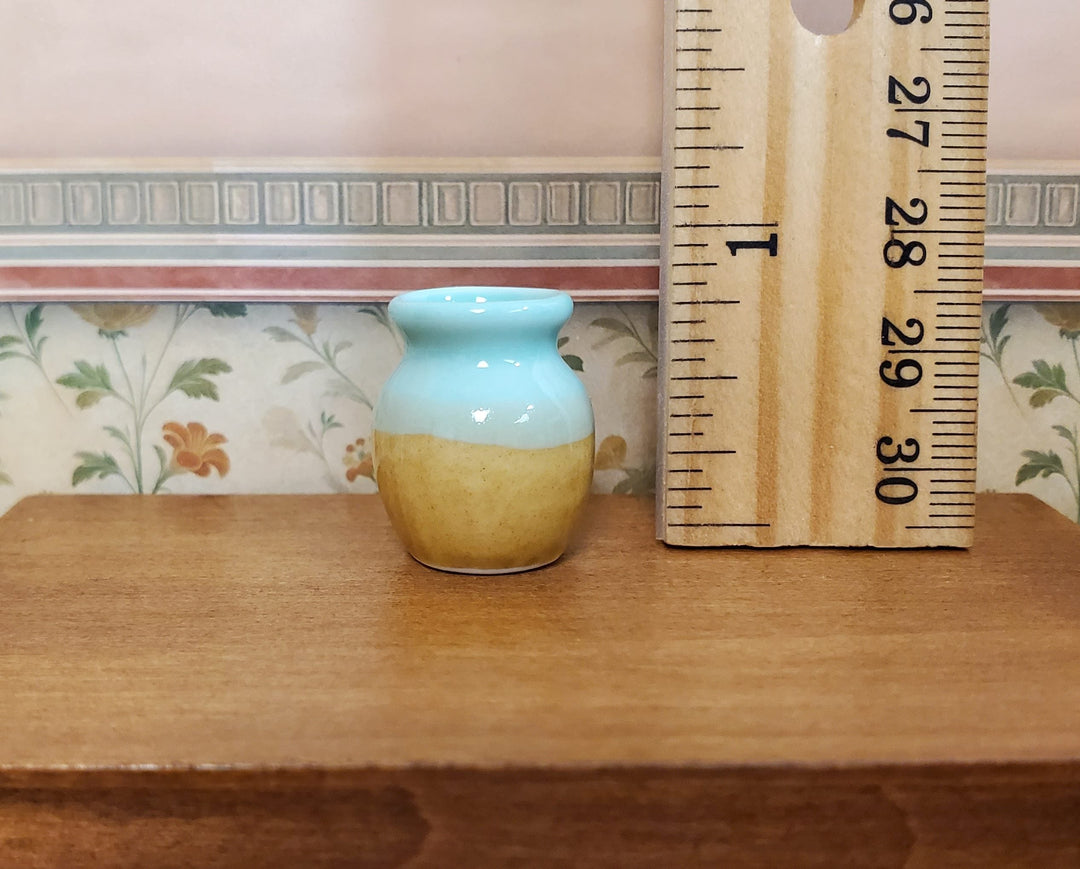 Dollhouse Two Toned Ceramic Vase Sea Green & Tan 1:12 Scale Miniature - MiniatureCrush