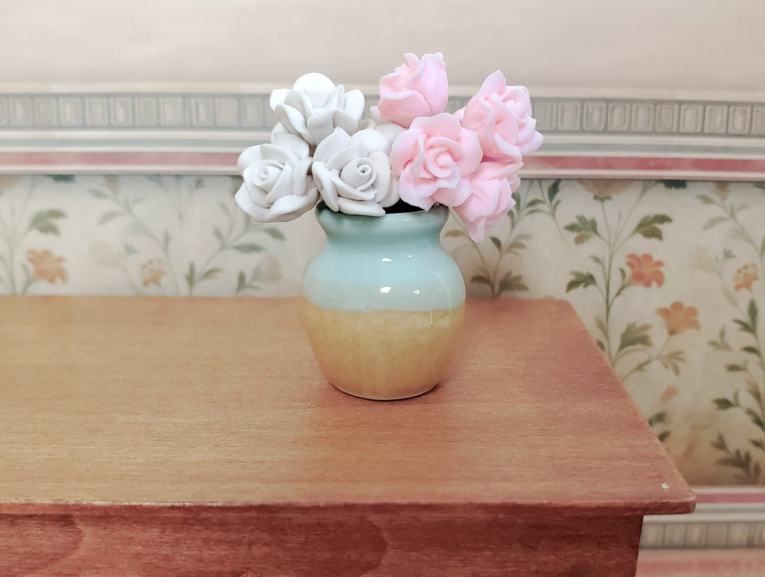 Dollhouse Two Toned Ceramic Vase Sea Green & Tan 1:12 Scale Miniature - MiniatureCrush