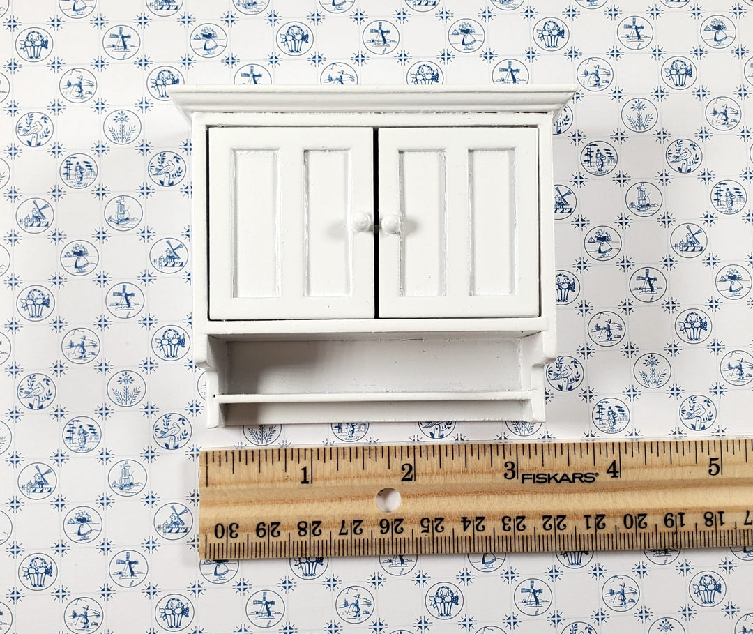 Dollhouse Upper Kitchen Cabinet Hanging White with Doors 1:12 Scale Miniature - Miniature Crush