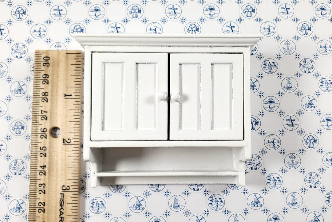 Dollhouse Upper Kitchen Cabinet Hanging White with Doors 1:12 Scale Miniature - Miniature Crush