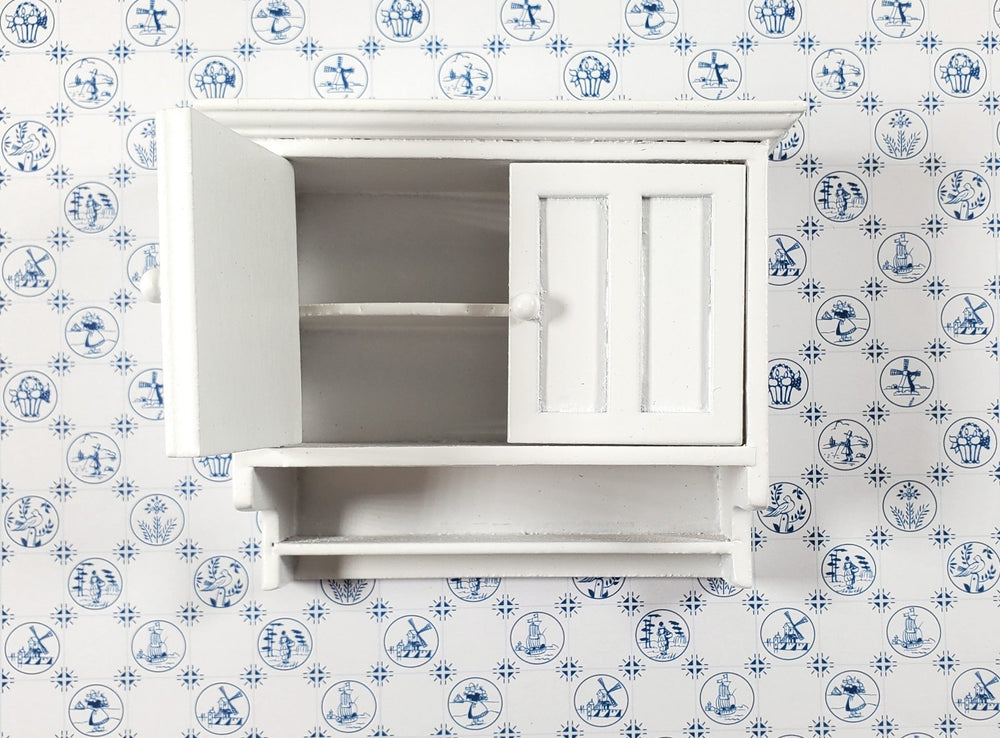 Dollhouse Upper Kitchen Cabinet Hanging White with Doors 1:12 Scale Miniature - Miniature Crush