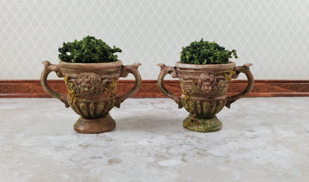 Dollhouse Urn Planters Set of 2 1:12 Scale Aged with Moss by Falcon Miniatures - Miniature Crush