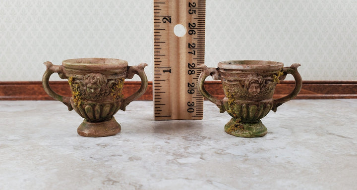 Dollhouse Urn Planters Set of 2 1:12 Scale Aged with Moss by Falcon Miniatures - Miniature Crush