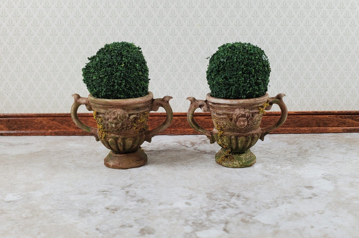 Dollhouse Urn Planters Set of 2 1:12 Scale Aged with Moss by Falcon Miniatures - Miniature Crush