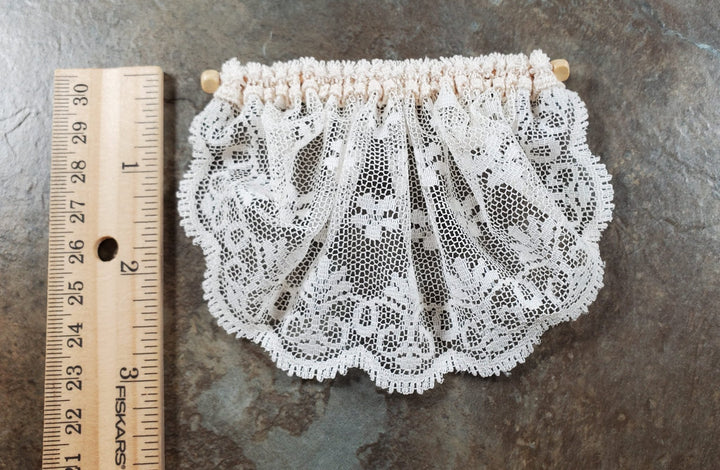 Dollhouse Valance Curtains Cream Lace Curtain Rod 1:12 Scale Miniature Handmade - Miniature Crush