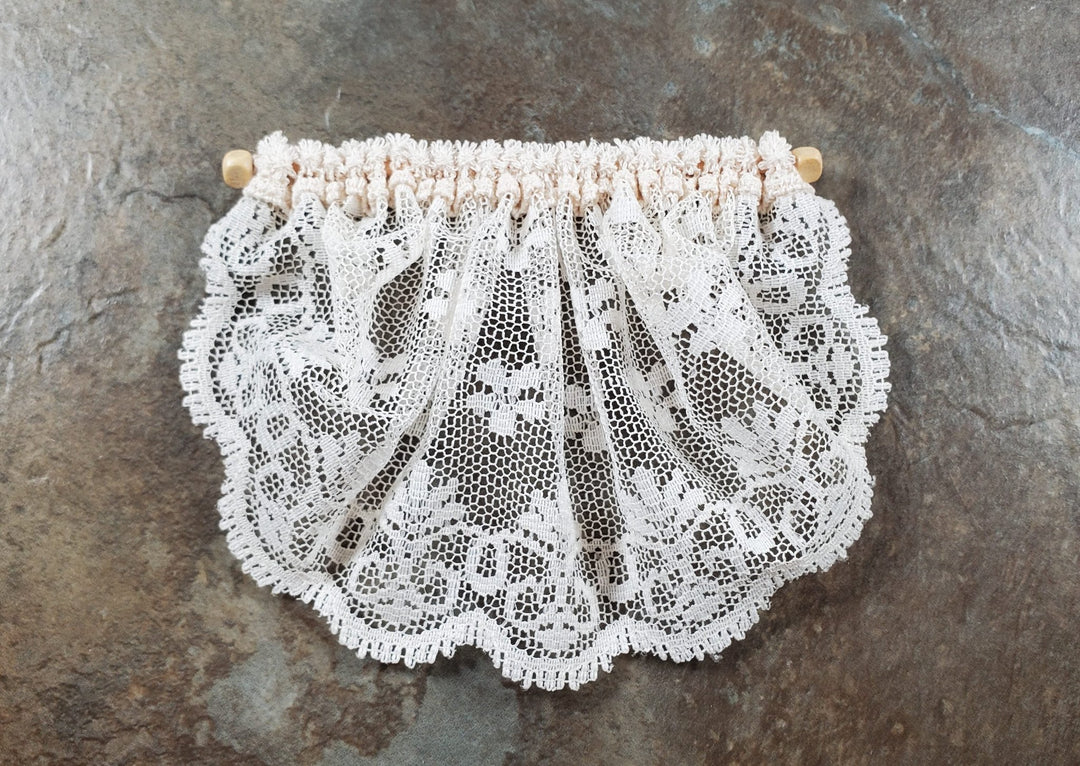 Dollhouse Valance Curtains Cream Lace Curtain Rod 1:12 Scale Miniature Handmade - Miniature Crush
