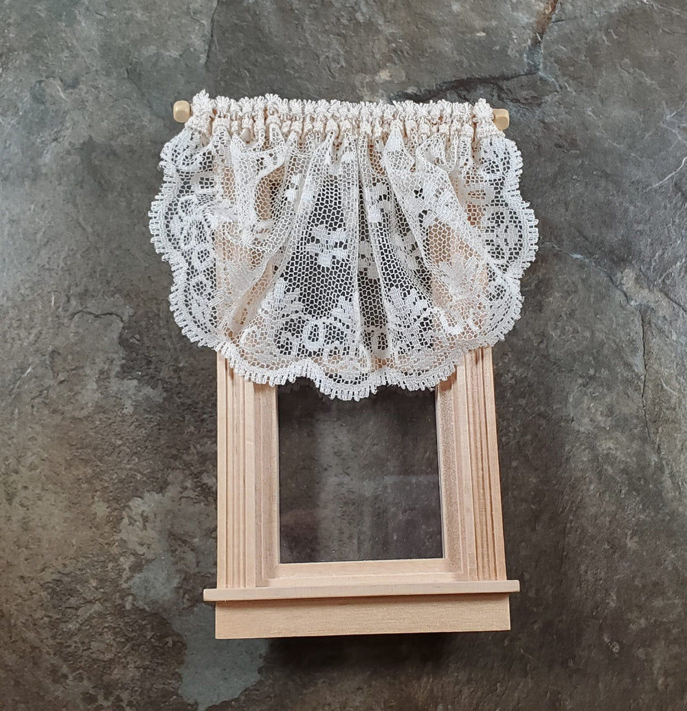 Dollhouse Valance Curtains Cream Lace Curtain Rod 1:12 Scale Miniature Handmade - Miniature Crush