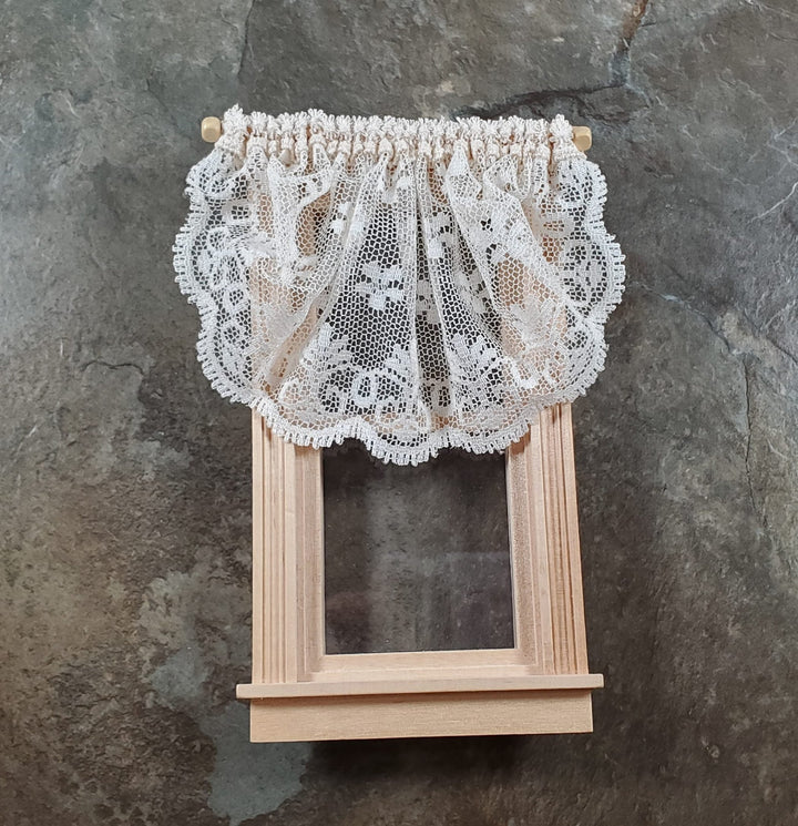 Dollhouse Valance Curtains Cream Lace Curtain Rod 1:12 Scale Miniature Handmade - Miniature Crush