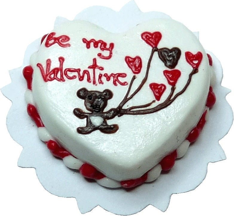 Dollhouse Valentine Teddy Bear Heart Cake 1:12 Scale Miniature Dessert - MiniatureCrush