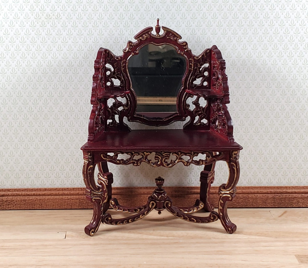 Dollhouse Vanity Dressing Table Mahogany Finish 1:12 Scale by Hasson Miniatures - MiniatureCrush