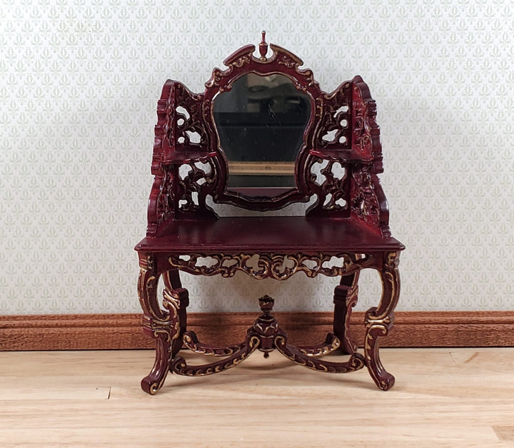 Dollhouse Vanity Dressing Table Mahogany Finish 1:12 Scale by Hasson Miniatures - MiniatureCrush