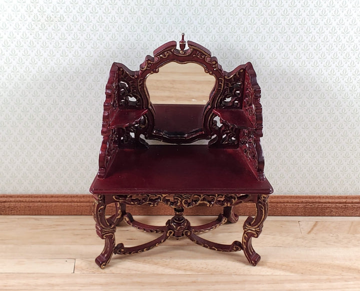 Dollhouse Vanity Dressing Table Mahogany Finish 1:12 Scale by Hasson Miniatures - MiniatureCrush