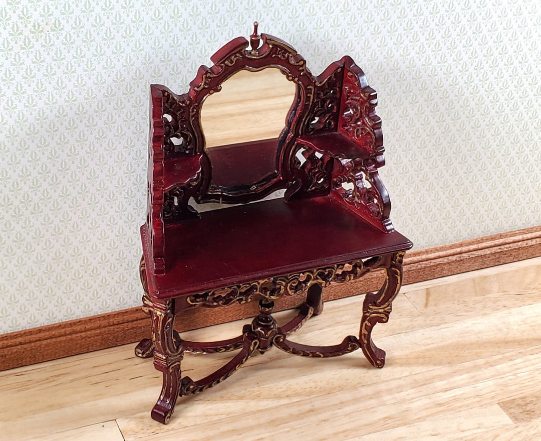 Dollhouse Vanity Dressing Table Mahogany Finish 1:12 Scale by Hasson Miniatures - MiniatureCrush