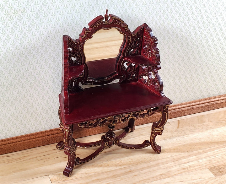 Dollhouse Vanity Dressing Table Mahogany Finish 1:12 Scale by Hasson Miniatures - MiniatureCrush