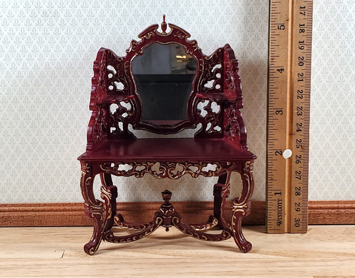 Dollhouse Vanity Dressing Table Mahogany Finish 1:12 Scale by Hasson Miniatures - MiniatureCrush