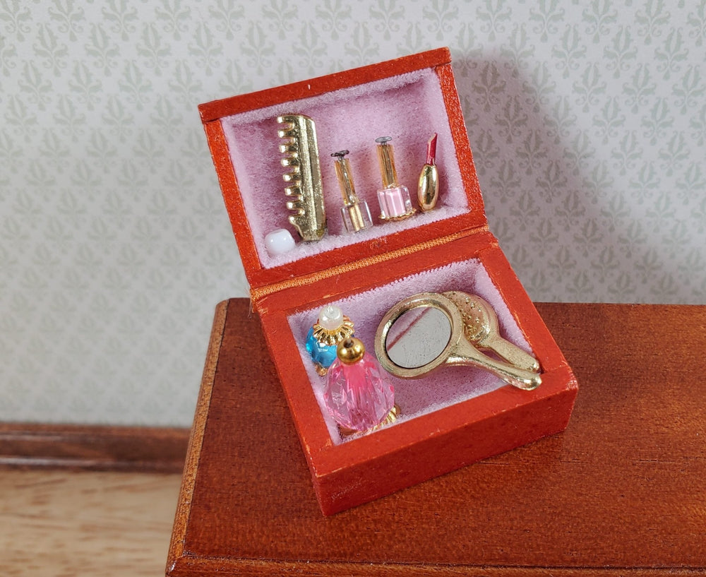 Dollhouse Vanity Dressing Table Set Mirror Comb Perfume 1:12 Scale Miniature - Miniature Crush