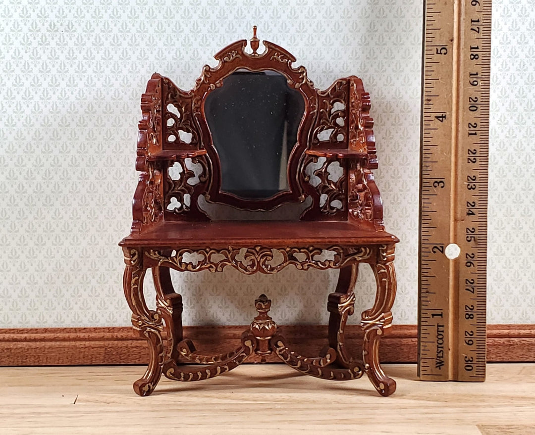 Dollhouse Vanity Dressing Table Walnut Finish 1:12 Scale by Hasson Miniatures - MiniatureCrush