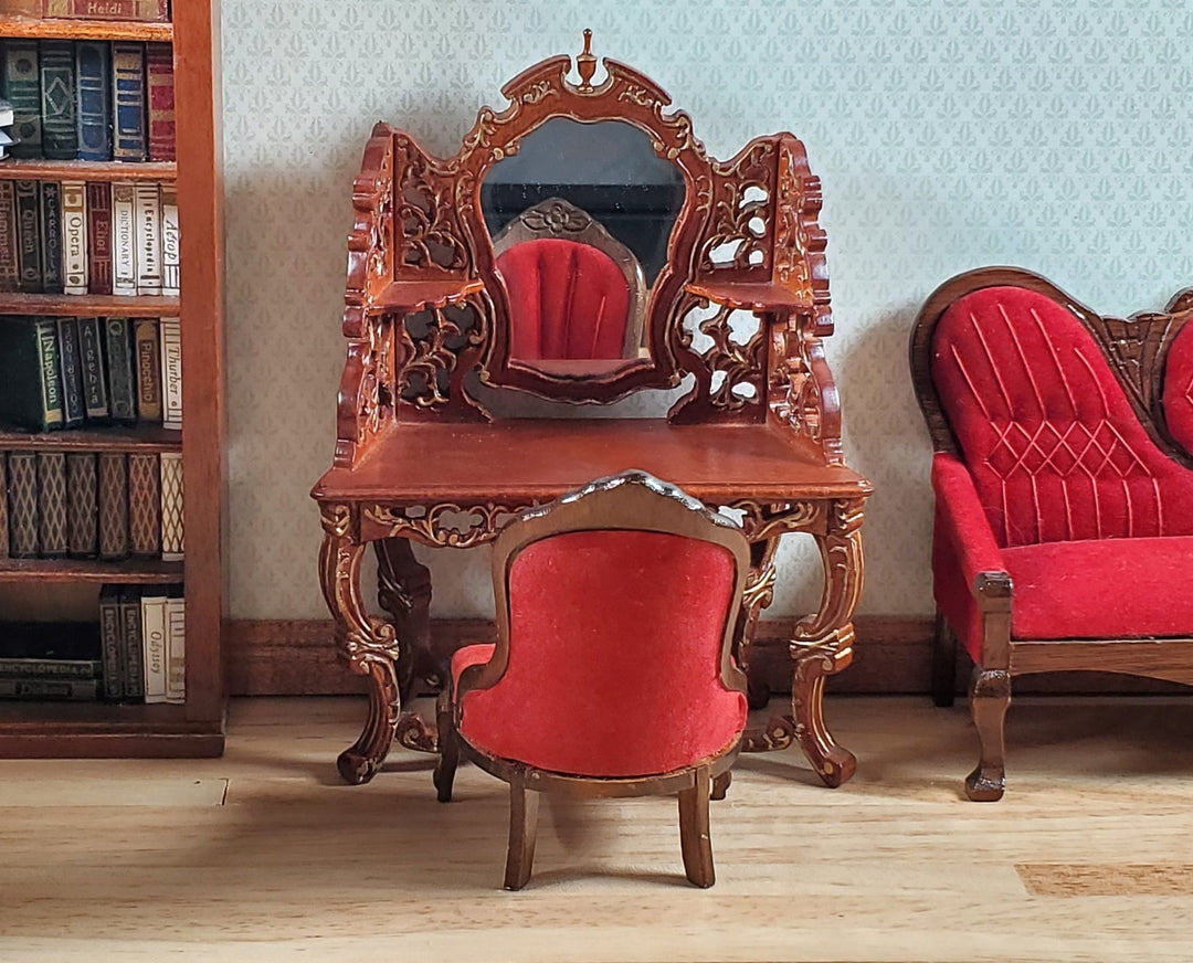 Dollhouse Vanity Dressing Table Walnut Finish 1:12 Scale by Hasson Miniatures - MiniatureCrush