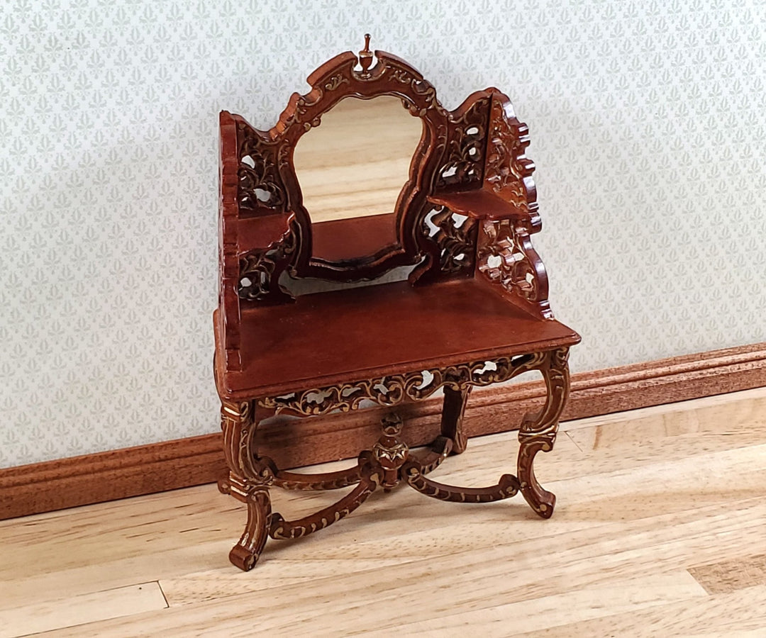 Dollhouse Vanity Dressing Table Walnut Finish 1:12 Scale by Hasson Miniatures - MiniatureCrush