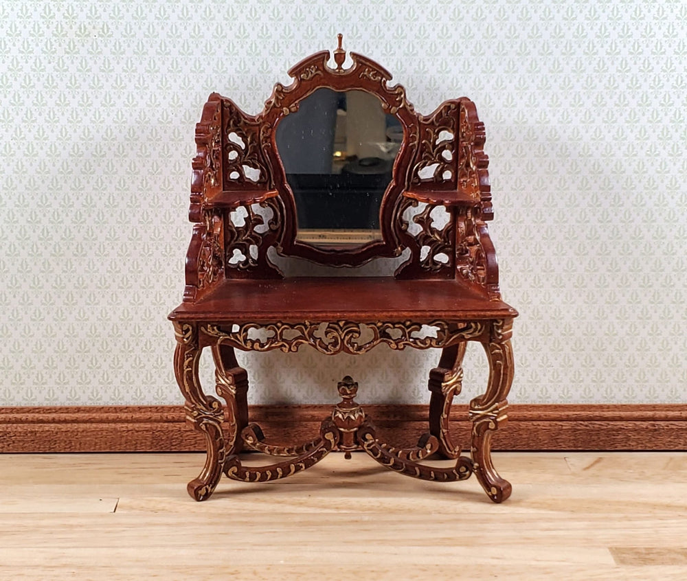 Dollhouse Vanity Dressing Table Walnut Finish 1:12 Scale by Hasson Miniatures - MiniatureCrush