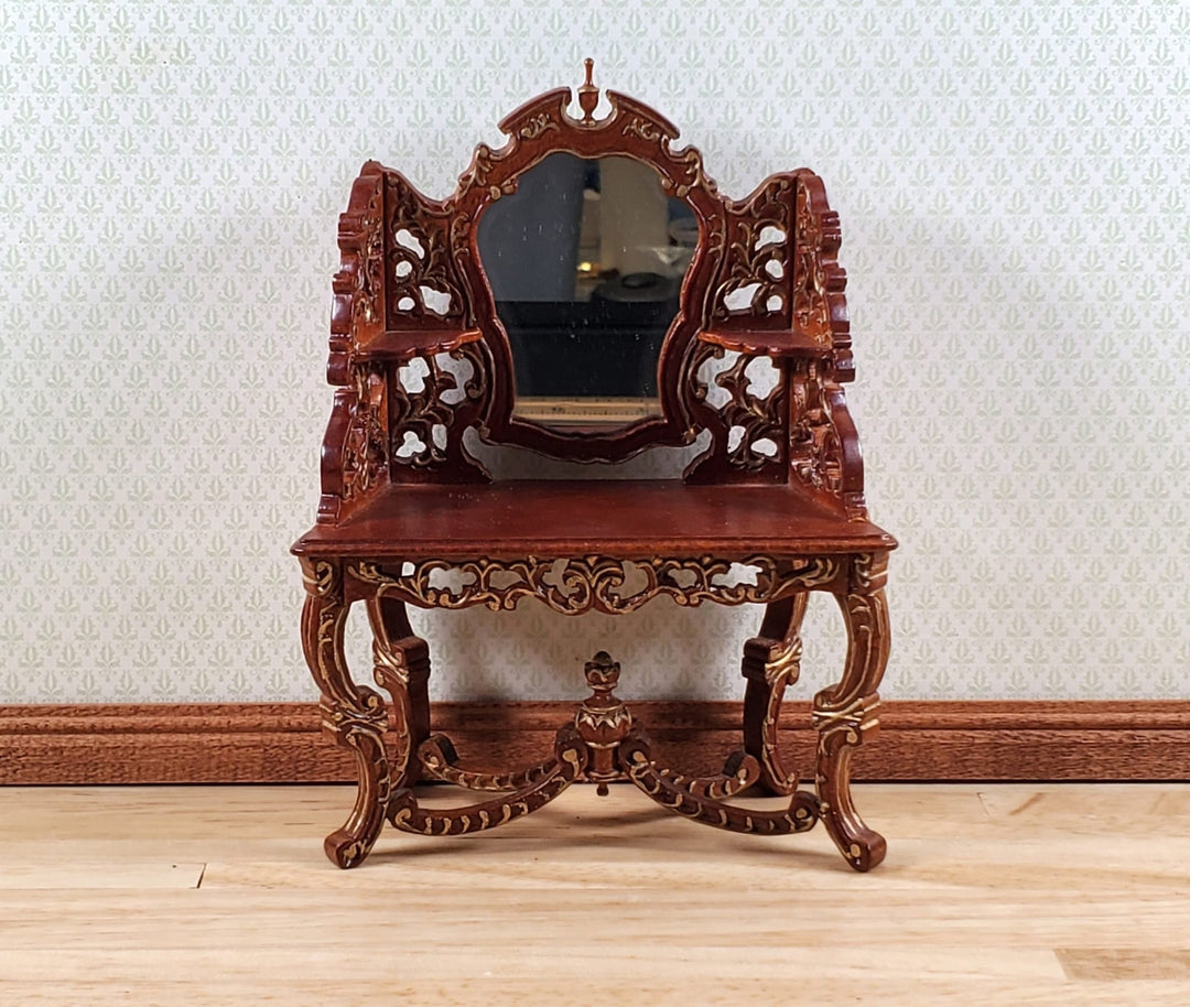 Dollhouse Vanity Dressing Table Walnut Finish 1:12 Scale by Hasson Miniatures - MiniatureCrush