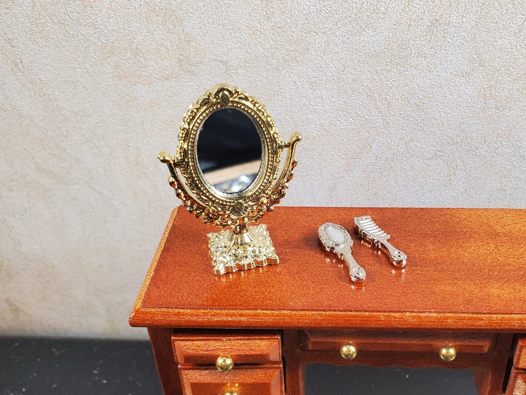Dollhouse Vanity Make - Up Mirror with Comb and Small Mirror 1:12 Scale Miniature - MiniatureCrush