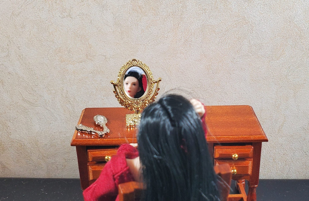 Dollhouse Vanity Make - Up Mirror with Comb and Small Mirror 1:12 Scale Miniature - MiniatureCrush