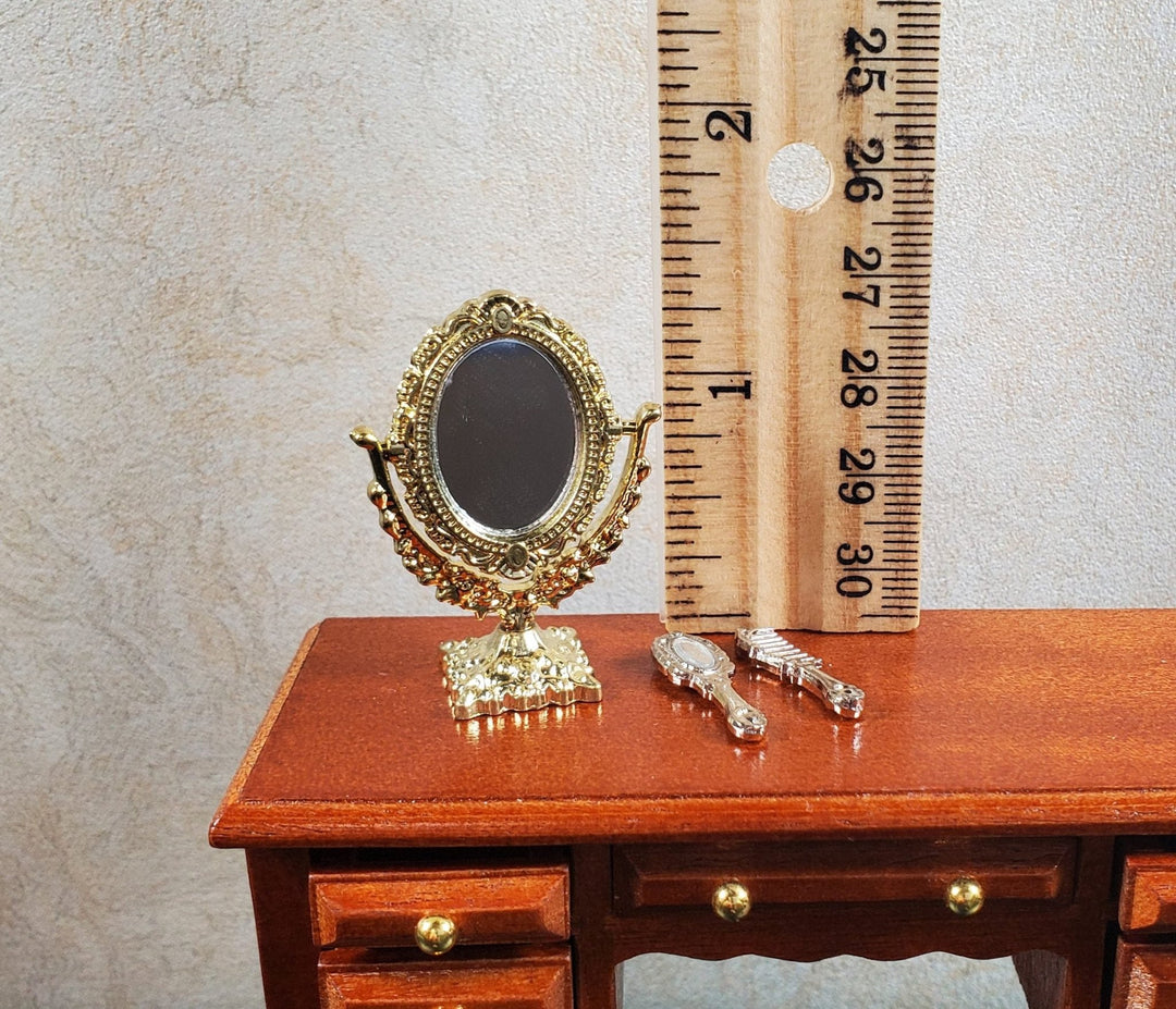 Dollhouse Vanity Make - Up Mirror with Comb and Small Mirror 1:12 Scale Miniature - MiniatureCrush