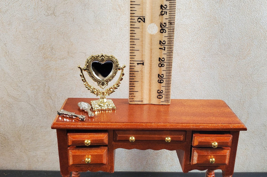 Dollhouse Vanity Make - Up Mirror with Comb and Small Mirror Heart 1:12 Scale - MiniatureCrush