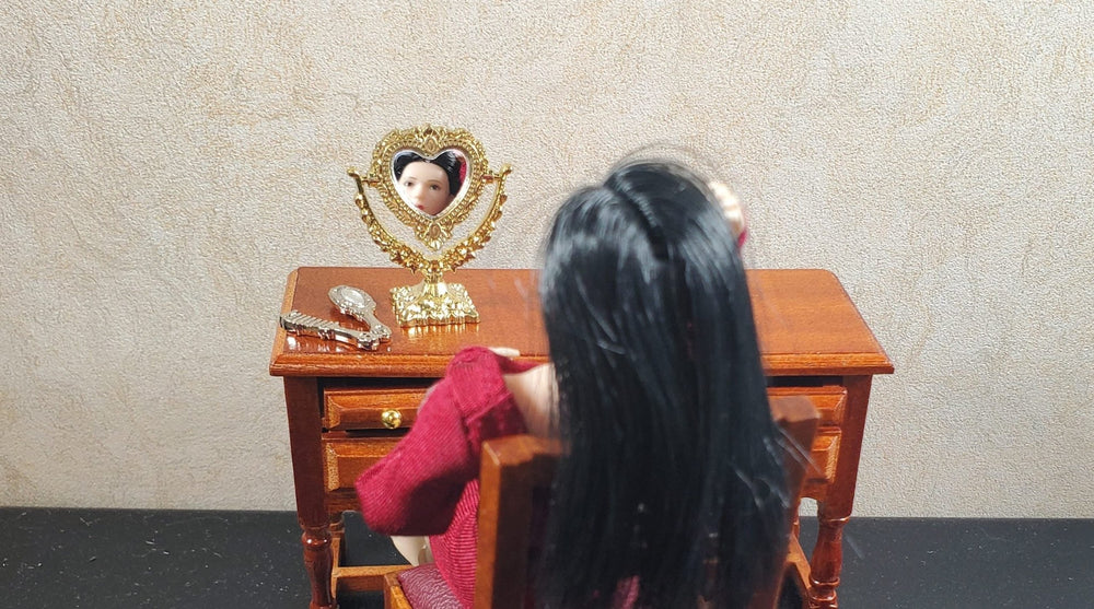 Dollhouse Vanity Make - Up Mirror with Comb and Small Mirror Heart 1:12 Scale - MiniatureCrush