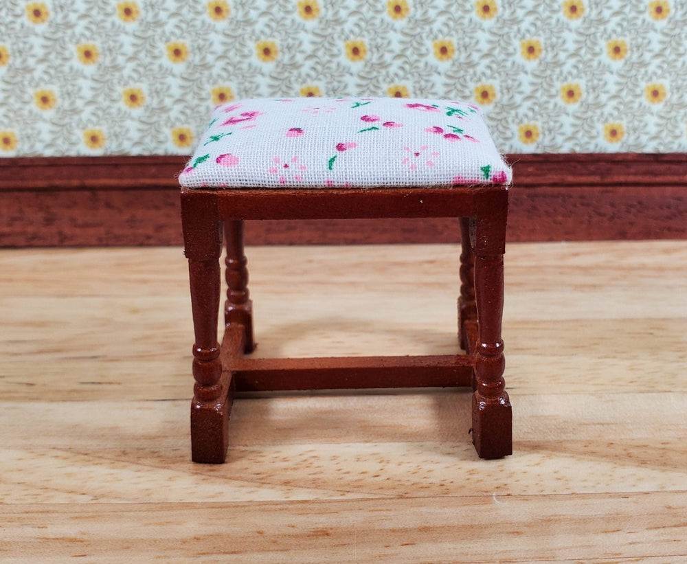 Dollhouse Vanity Stool Bench Walnut Finish Fabric Seat 1:12 Scale Furniture - Miniature Crush