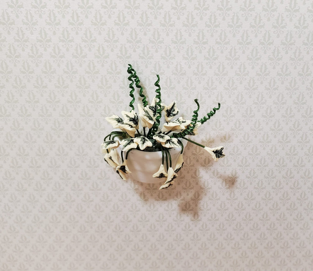 Dollhouse Variegated English Ivy in White Ceramic Wall Planter 1:12 Scale - MiniatureCrush