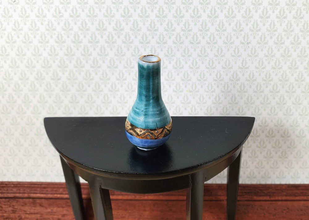 Dollhouse Vase Blue Green Gold Ceramic for Flowers or Decoration 1:12 Scale - Miniature Crush