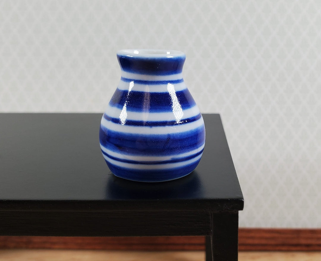 Dollhouse Vase Blue & White Striped Large for Flowers Ceramic 1:12 Scale - MiniatureCrush