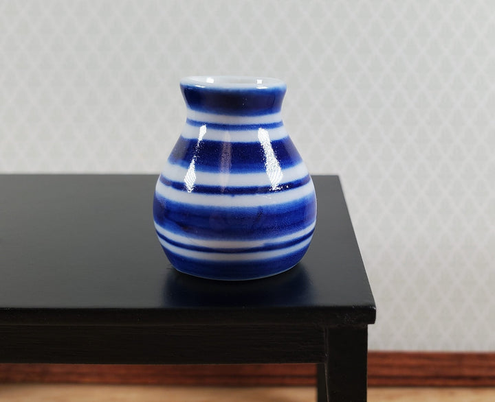 Dollhouse Vase Blue & White Striped Large for Flowers Ceramic 1:12 Scale - MiniatureCrush