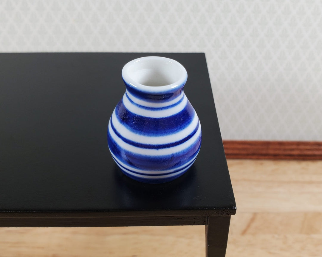 Dollhouse Vase Blue & White Striped Large for Flowers Ceramic 1:12 Scale - MiniatureCrush
